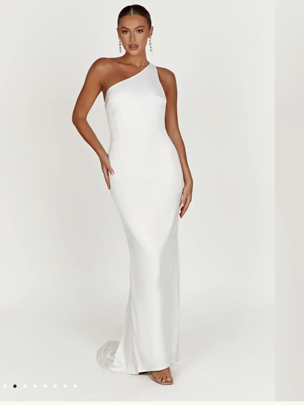 Meshki Harper One-Shoulder White Satin Gown